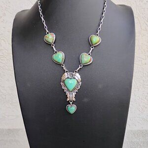 Turquoise Heart Stone Sterling Silver Lariat Necklace Butterfly Flower Southwest